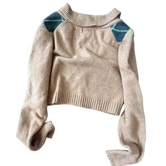 Cream, brown and black argyle cropped sweater #argyle #sweater
-868 - Picture 2 of 5